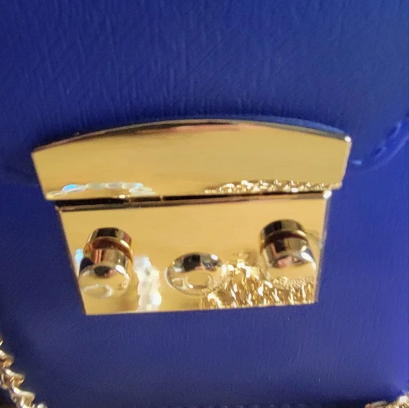 LA MIEL True Blue and Gold Studded Crossbody Bag & Rainbow Moonstone Bracelet. - Picture 2 of 12